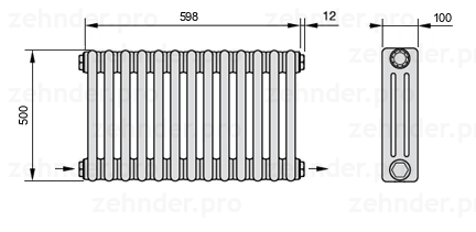 Схема (чертеж) Радиатор Zehnder Charleston 3050/13 №2670 Белый глянцевый RAL 9016